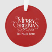 Vrolijk Kerstfeest Witte Feestelijke Retro Typogra Ornament (voorkant)