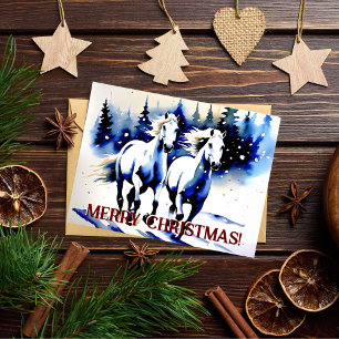 Vrolijk kerstfeest witte paarden waterverf groeten briefkaart