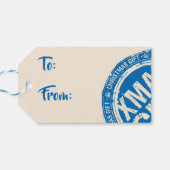 Vrolijk kerstfeest XMAS Blue & Cream, van Cadeaulabel (Achterkant Horizontaal)