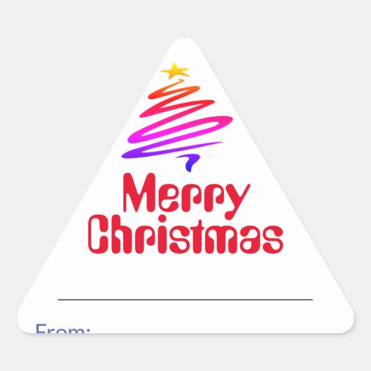 Vrolijk kerstfeest. Xmas Cadeau Triangle Sticker (Voorkant)