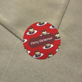 vrolijk kerstfeest! Xmas Pudding & Holly Patroon Ronde Sticker
