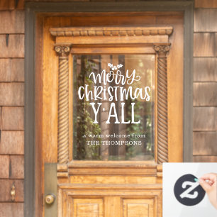 Vrolijk kerstfeest y Al Manuscript Artsy Witte Nam Raamsticker