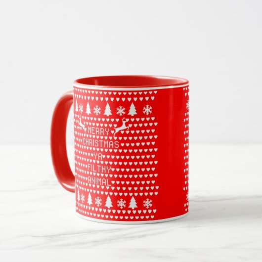 Vrolijk kerstfeest Ya Filthy Animal Geek Kerstmis Mok (Voorkant links)