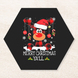 Vrolijk kerstfeest Yall Buffalo Red Plaid Rendier Kartonnen Onderzetters