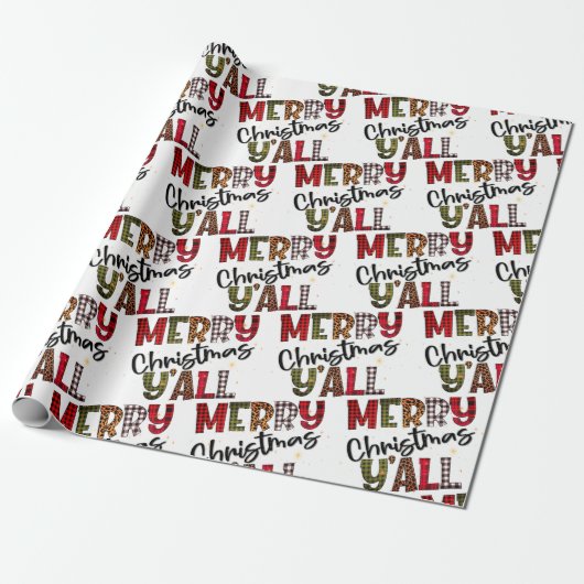 Vrolijk kerstfeest Y'All Chic Modern Pset Pattern Cadeaupapier (Uitgerold)