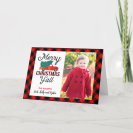 Vrolijk Kerstfeest Y'all Kerstboom Truck Plaid Feestdagen Kaart