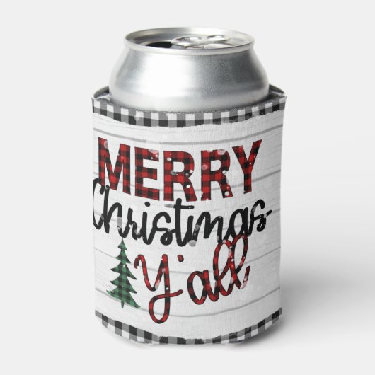 Vrolijk kerstfeest Y'all Rustic Pset Trees Feestda Blikjeskoeler (Blikje Voorkant)