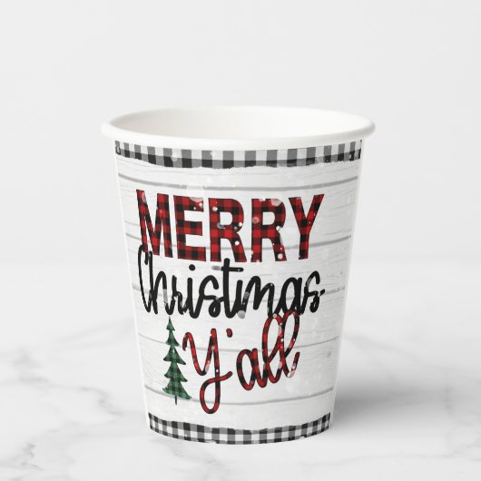 Vrolijk kerstfeest Y'all Rustic Pset Trees Feestda Papieren Bekers (Voorkant)