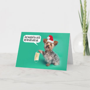 Vrolijk kerstfeest Yorkie hond met gezichtsmasker Kaart