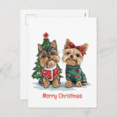 Vrolijk Kerstfeest Yorkie Honden Feestdagenkaart (Voorkant / Achterkant)