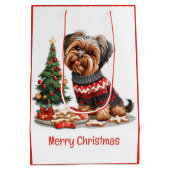 Vrolijk Kerstfeest Yorkshire Terrier Honden Medium Cadeauzakje (Achterkant)