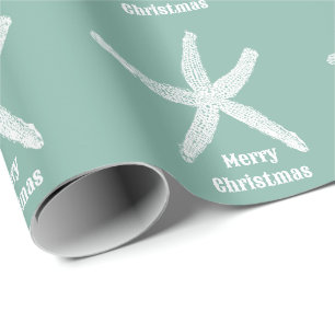 Vrolijk Kerstfeest Zeesterren Groen Strand Trendy Cadeaupapier