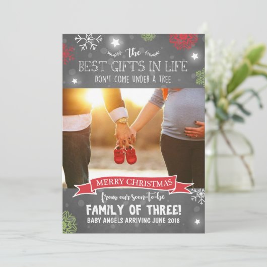 Vrolijk Kerstfeest zwangerschapsaankondiging Rusti Feestdagenkaart (Staand voorkant)