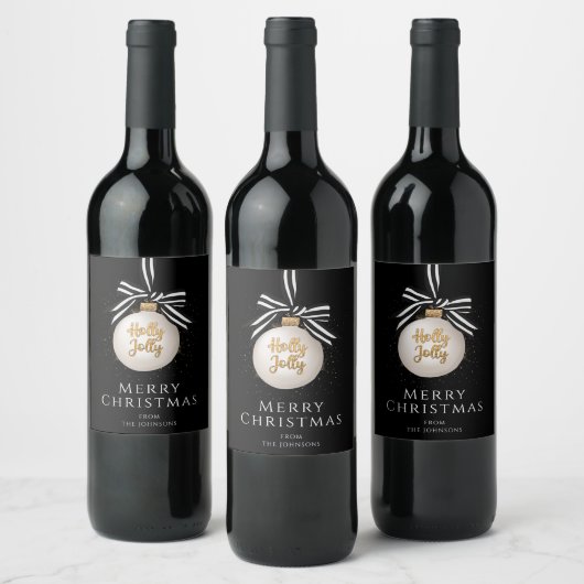 Vrolijk kerstfeest, zwart en wit wijn etiket (Flessen)