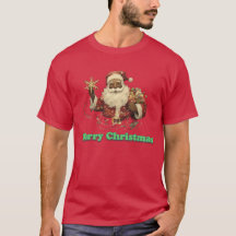 Vrolijk Kerstfeest Zwart Kerstman T-shirt