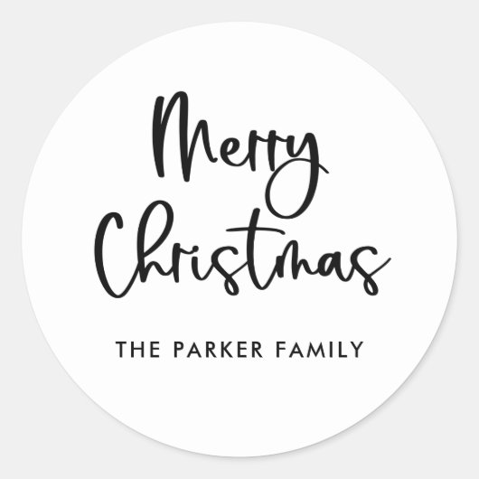 Vrolijk kerstfeest | Zwart-wit Casual script Ronde Sticker (Voorkant)
