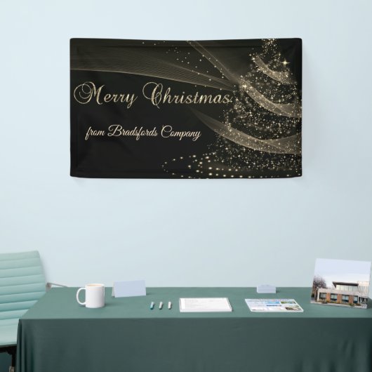 Vrolijk kerstfeest, zwarte kerstboom spandoek (Beurs)