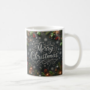 Vrolijk kerstfeest, zwarte koffiebeker koffiemok
