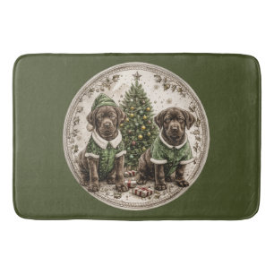 Vrolijk Kerstfeest Zwarte Labrador Retriever Puppy Badmat