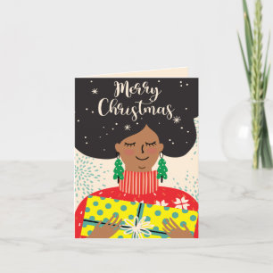 Vrolijk kerstfeest, zwarte vrouw, heldere Sweater Feestdagen Kaart