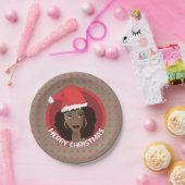 Vrolijk kerstfeest, zwarte vrouw kerstmuts papieren bordje (Feest)