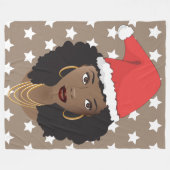 Vrolijk kerstfeest, zwarte vrouw, rode kerstmuts,  fleece deken (Voorkant (Horizontaal))