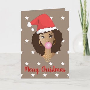 Vrolijk kerstfeest, Zwarte Vrouw, Santa Hat, Bubbl Kaart