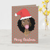 Vrolijk kerstfeest! Zwarte Vrouw, Santa Hat, Bubbl Kaart (Gele Bloem)