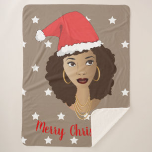 Vrolijk kerstfeest, zwarte vrouw, witte sterren, b sherpa deken
