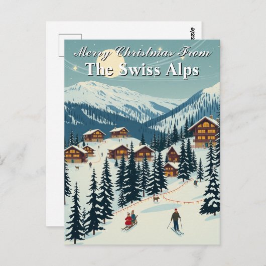 Vrolijk Kerstfeest Zwitserse Alpen Alpine Ski Vill Briefkaart (Voorkant / Achterkant)