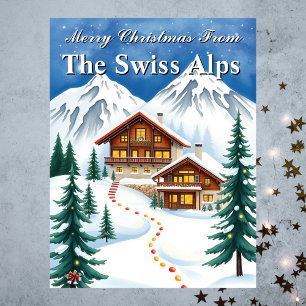 Vrolijk Kerstfeest Zwitserse Alpen Winter Chalet V Briefkaart