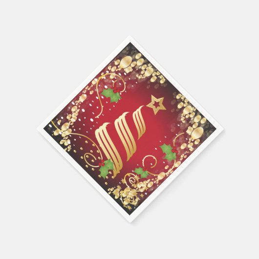 Vrolijk kerstfeestelijk helder rood en goud servetten (Hoek)