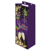 Vrolijk kerstfeestelijk Paars en goud Wijn Cadeautas (Achterkant Gekanteld)
