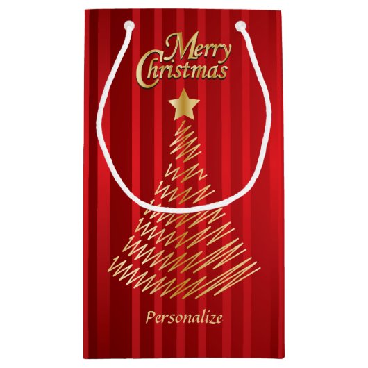 Vrolijk kerstfeestelijke rode en gouden boom klein cadeauzakje (Achterkant)