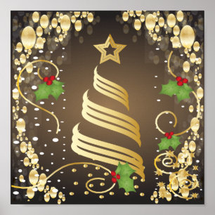 Vrolijk kerstfeestmaal, Earthtone Brown en Gold Poster