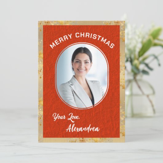 Vrolijk Kerstfoto Elegant Klassiek Script Kaart (Staand voorkant)