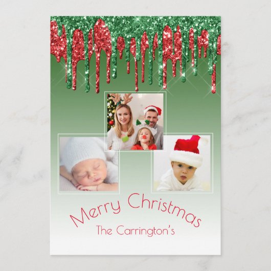 Vrolijk kerstfoto Glitter Drip Drie Afbeeldingen (Voorkant)