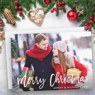 Vrolijk kerstfoto Moderne Kaart penseelscript