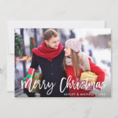 Vrolijk kerstfoto Moderne Kaart R penseelscript (Voorkant)