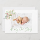 Vrolijk kerstfoto roze gouden pastel poinsettia feestdagenkaart (Voorkant)