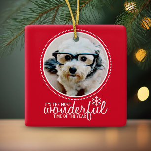 Vrolijk kerstfotoWenskaart Rood Wonderful Keramisch Ornament