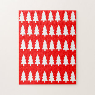Vrolijk kerstgebaar witte bomen rood legpuzzel