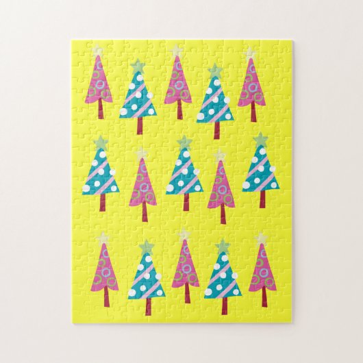 Vrolijk kerstgebak Roze blauwe kerstbomen Legpuzzel (Verticaal)