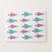 Vrolijk kerstgebak Roze blauwe kerstbomen Legpuzzel (Horizontaal)