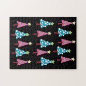 Vrolijk kerstgebak Roze zwarte kerstbomen Legpuzzel (Horizontaal)