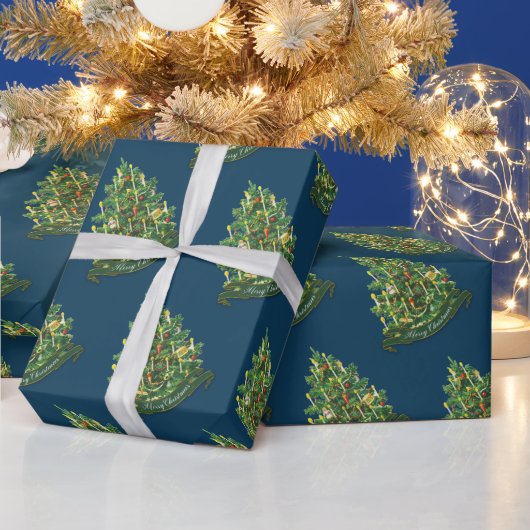 Vrolijk kerstgebak Rustisch Classic Blue Cadeaupapier (Feestdagen)