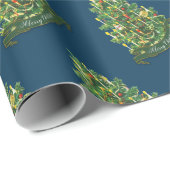 Vrolijk kerstgebak Rustisch Classic Blue Cadeaupapier (Rol Hoek)