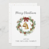 Vrolijk Kerstgebladerte Krans met gouden klokken. Feestdagenkaart (Voorkant / Achterkant)