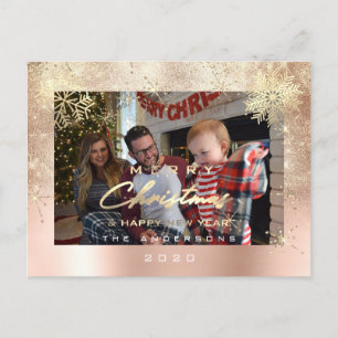 Vrolijk kerstgelukkig jaar Gold Sneeuwfoto Briefkaart