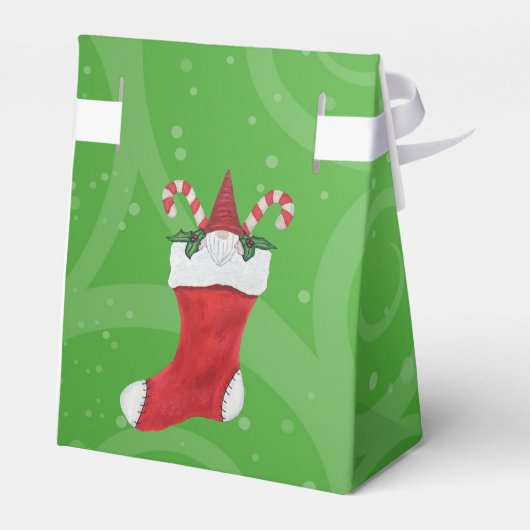 Vrolijk kerstgenoom in Stocking Green Swirls Bedankdoosjes (Achterkant)